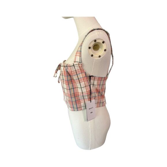 RVCA Bella Multicolor Plaid Lace-Up Cropped Tank Top Women's Size Large NWT - Picture 5 of 9